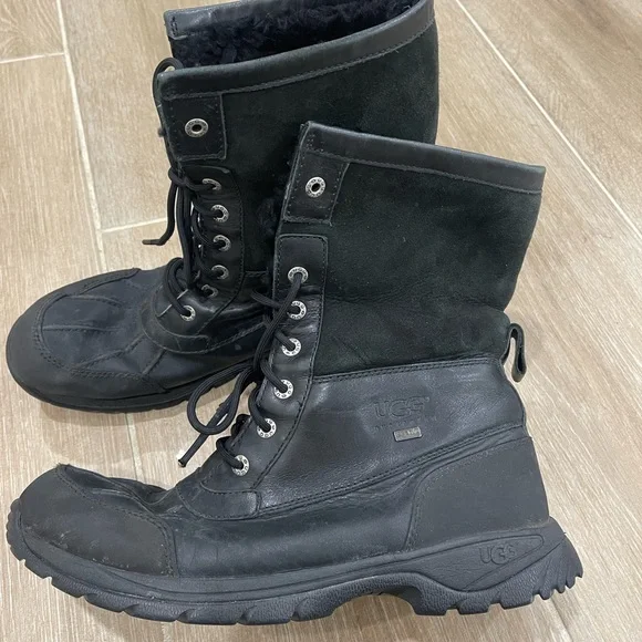 UGG Men's Butte boots in black waterproof leather size 12 - Picture 2 of 16